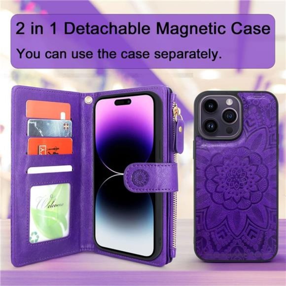 For iPhone 14 Pro Max 6.7in 5G 2022 Durable PU Leather Wallet Case with Strap - Picture 2 of 6
